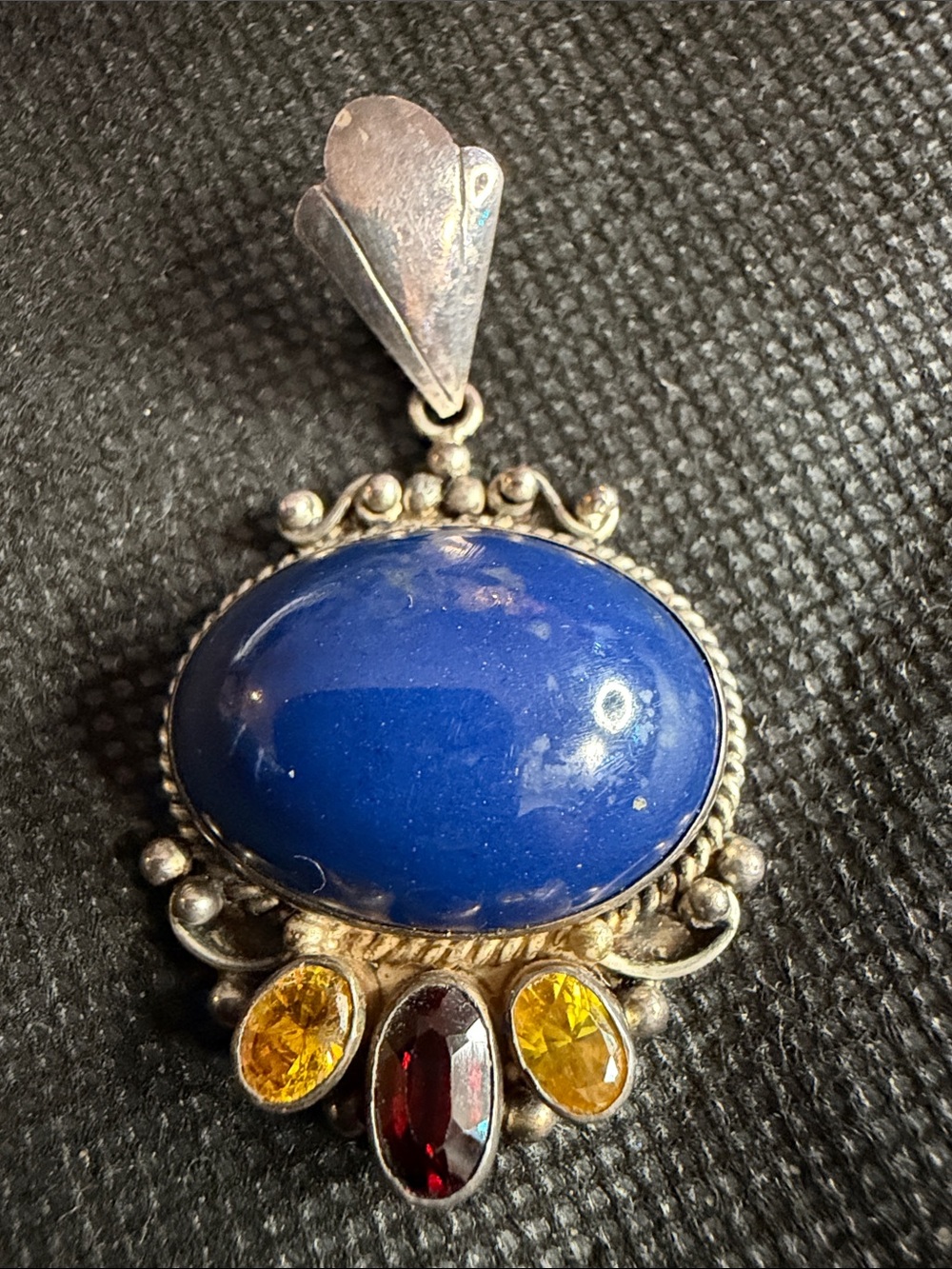 Vintage-Style Blue Lapis Stone Pendant Necklace with Garnet and Citrine Accents